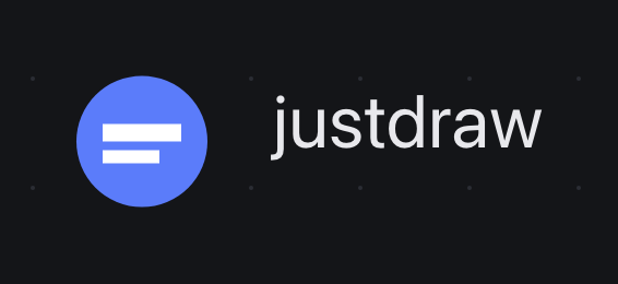The same mark, now vertically centred against the word justdraw, with the two white bars still in their original places inside it.