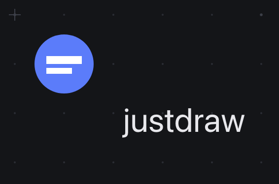 A round blue mark with two white bars inside it, sitting above and left of the word justdraw.